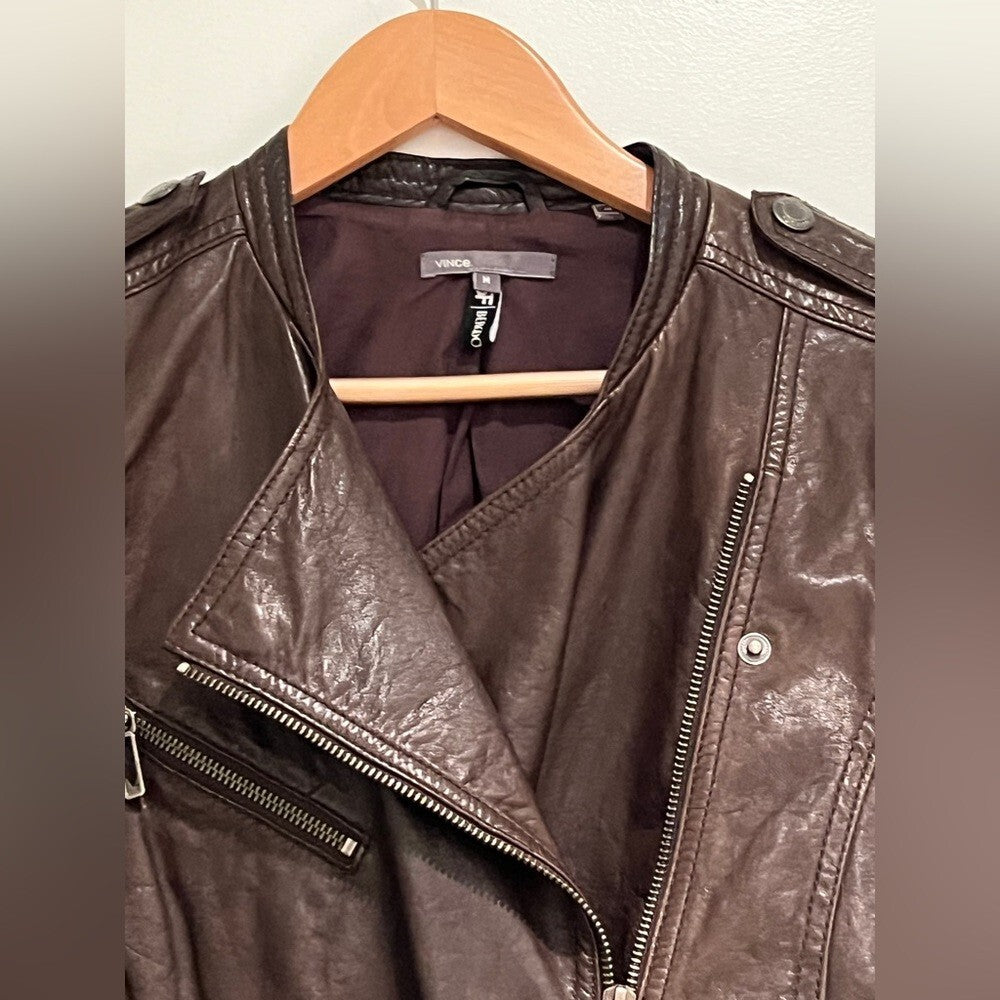 Vince Motorcycle Jacket, Brown, M