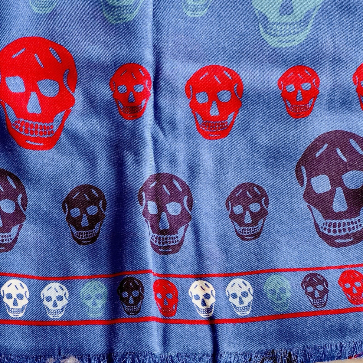 Alexander McQueen Red White And Blue Skull Scarf