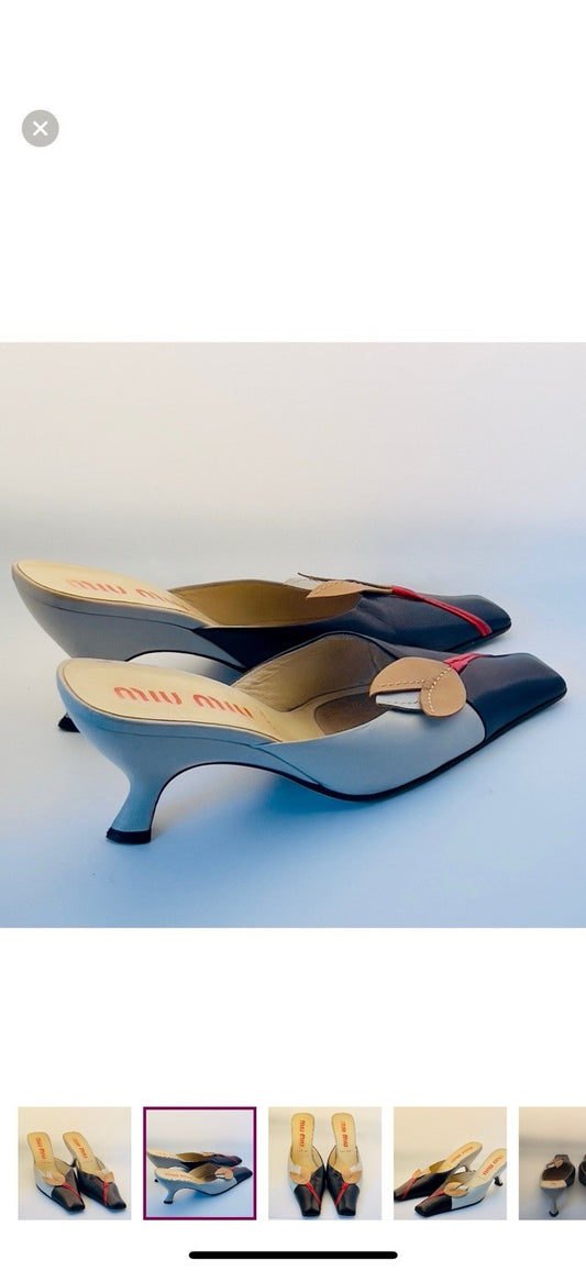 MIU MIU Flower Kitten Heeled Slides, 38