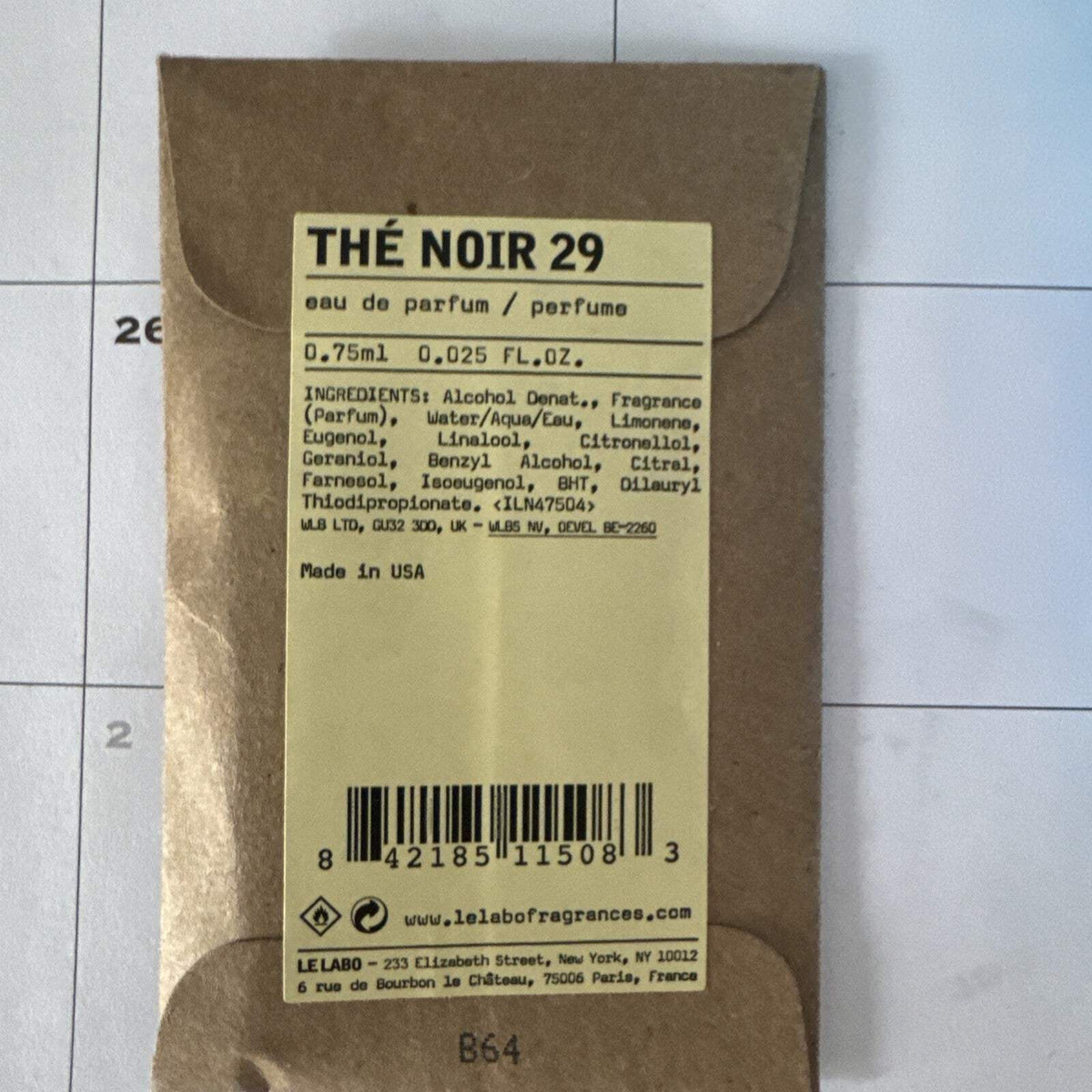Le Labo The Noir 29 Eau de Parfum EDP Sample Vial .025oz, .75ml New in Pouch