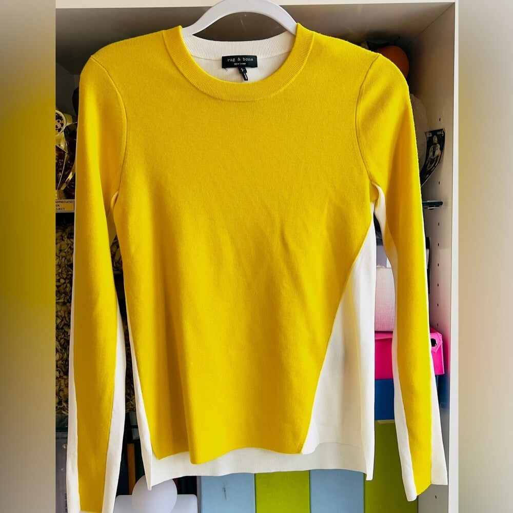 Rag & Bone Yellow White Merino Wool Sweater, S/P