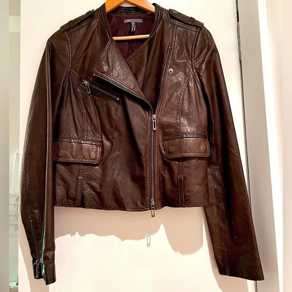 Vince Motorcycle Jacket, Brown, M