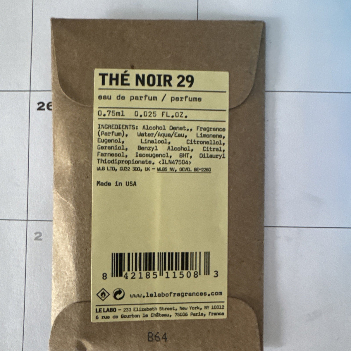 Le Labo The Noir 29 Eau de Parfum EDP Sample Vial .025oz, .75ml New in Pouch
