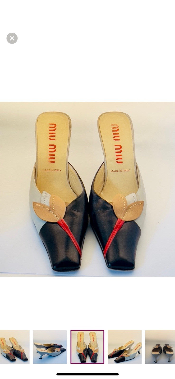 MIU MIU Flower Kitten Heeled Slides, 38