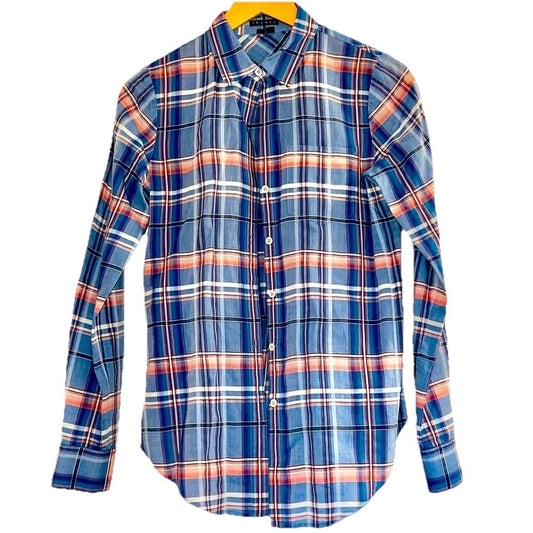 THEORY Plaid Blouse in Blue, Small