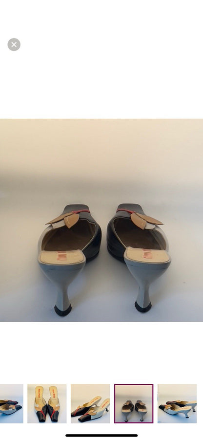 MIU MIU Flower Kitten Heeled Slides, 38